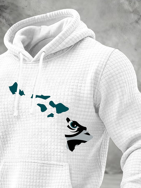 Men's Football Print Checkered Fabric Hooded Sweatshirt