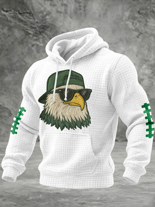 Men's Football Print Checkered Fabric Hooded Sweatshirt