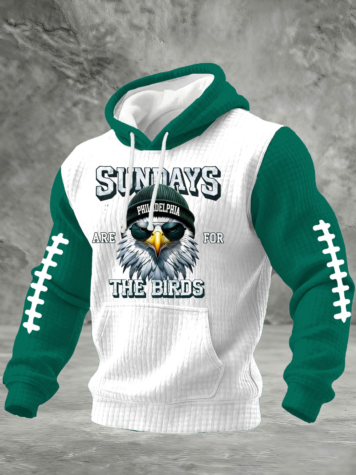 Men's Football Print Checkered Fabric Hooded Sweatshirt