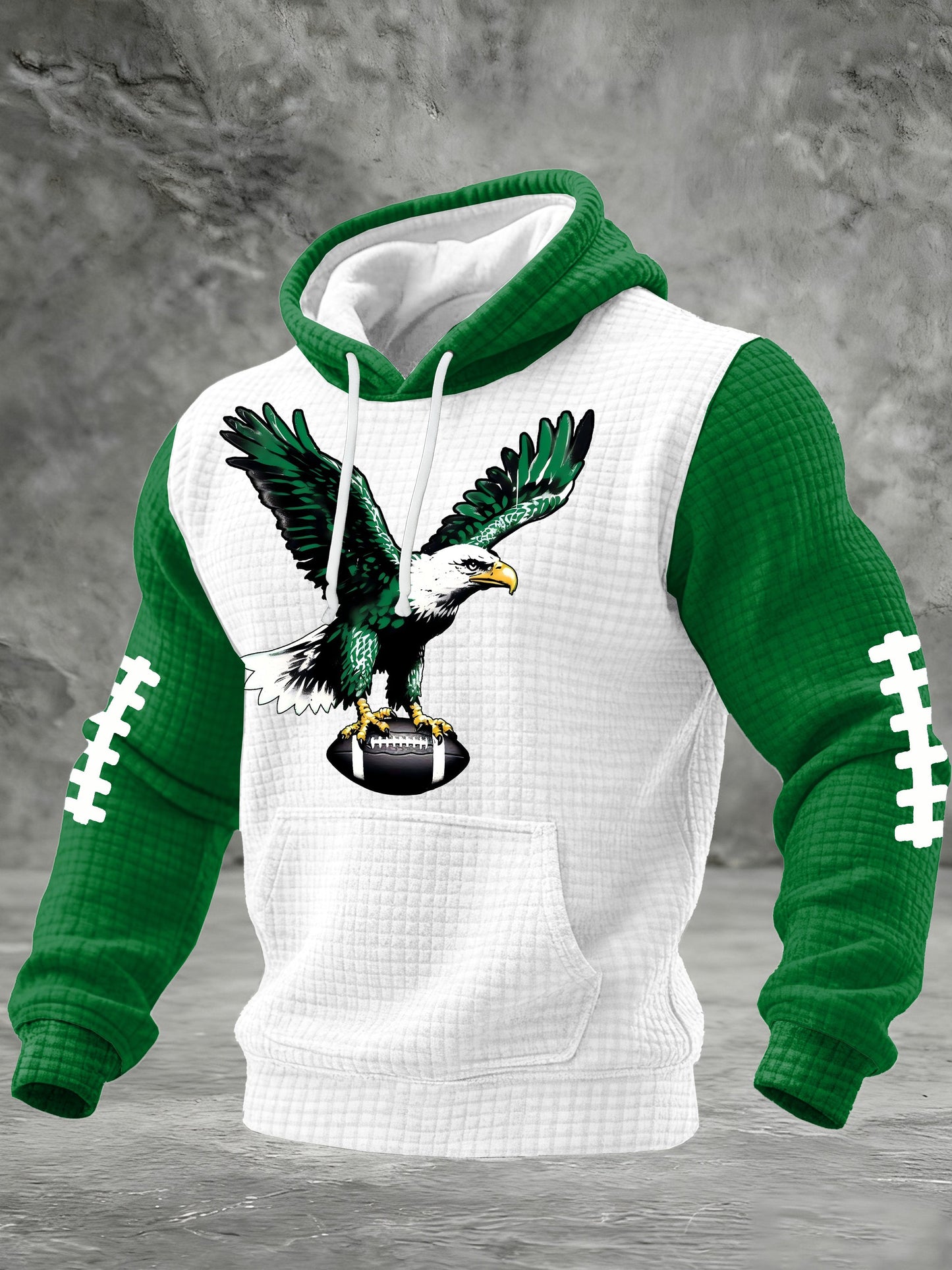 Men's Football Print Checkered Fabric Hooded Sweatshirt