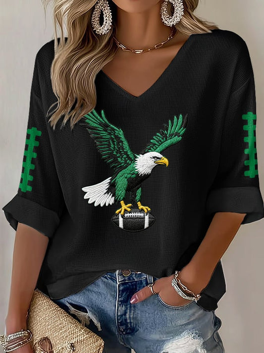 Women's Rugby Print Waffle Long Sleeve T-Shirt