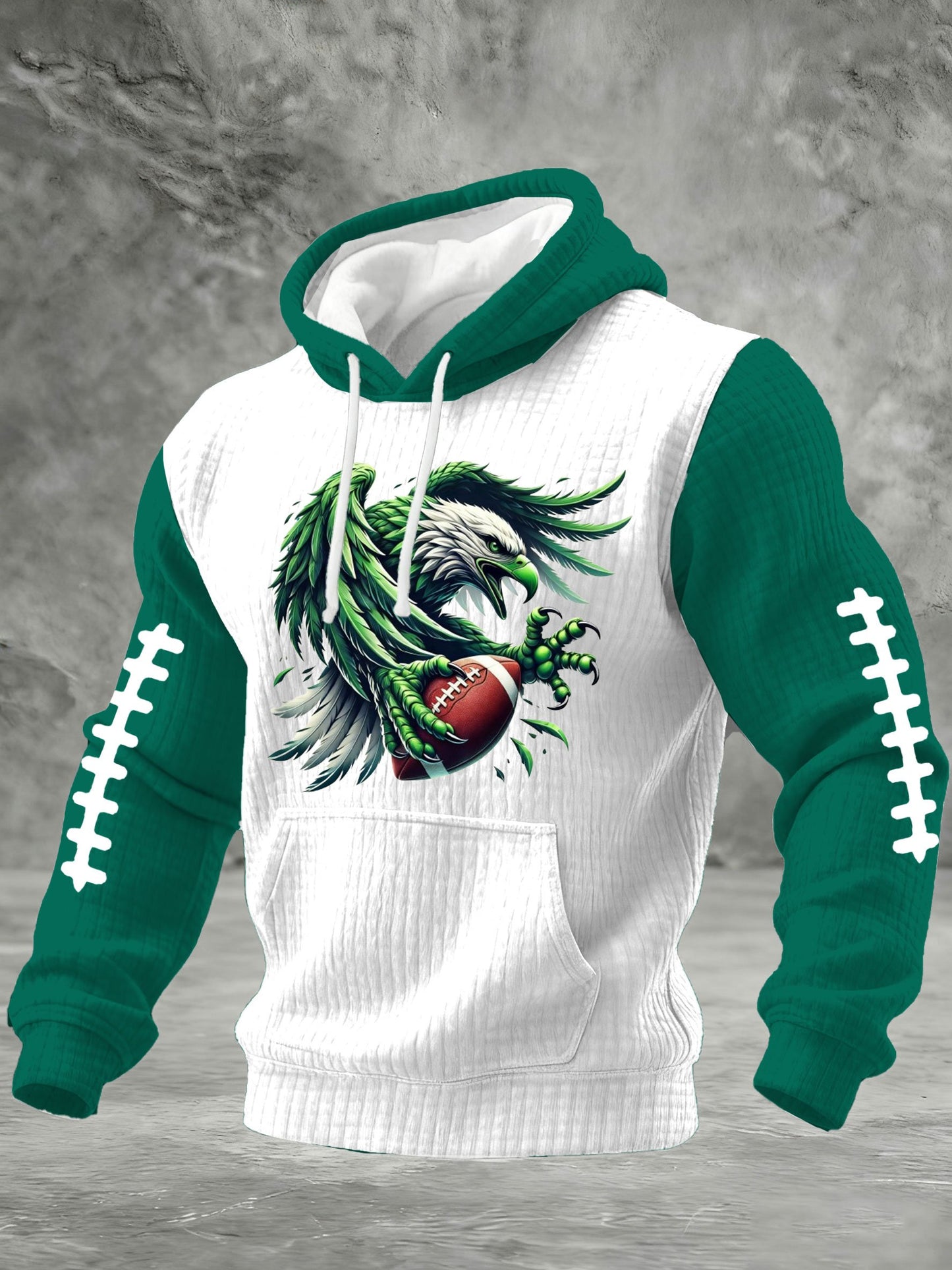 Men's Football Print Checkered Fabric Hooded Sweatshirt