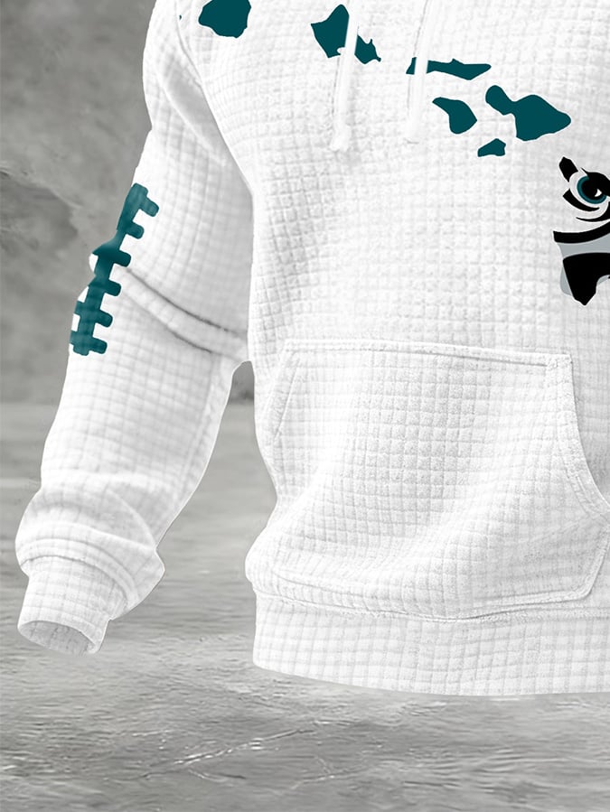 Men's Football Print Checkered Fabric Hooded Sweatshirt