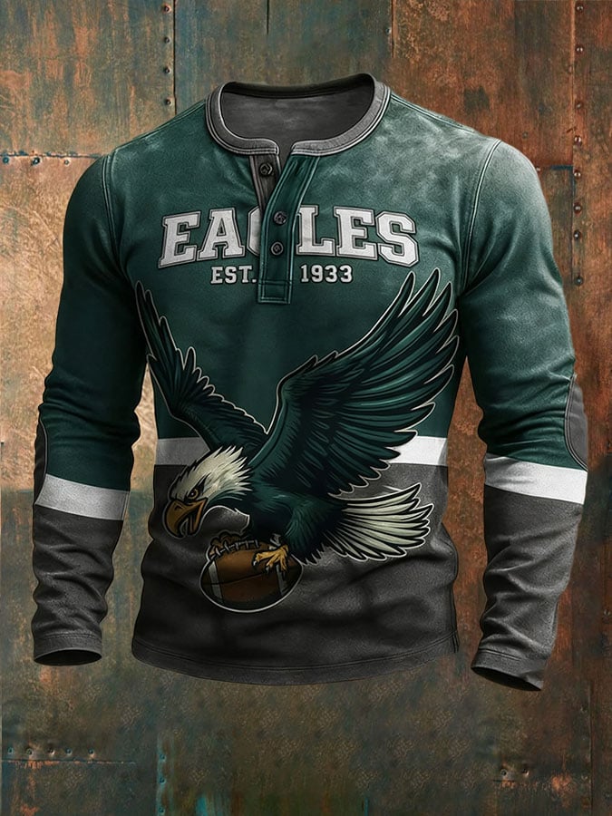 Men's Football Print Henley Top