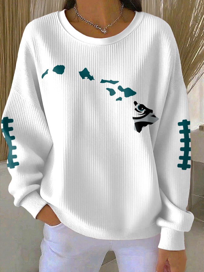 Women's Casual Rugby Print Long-Sleeve Knit Top