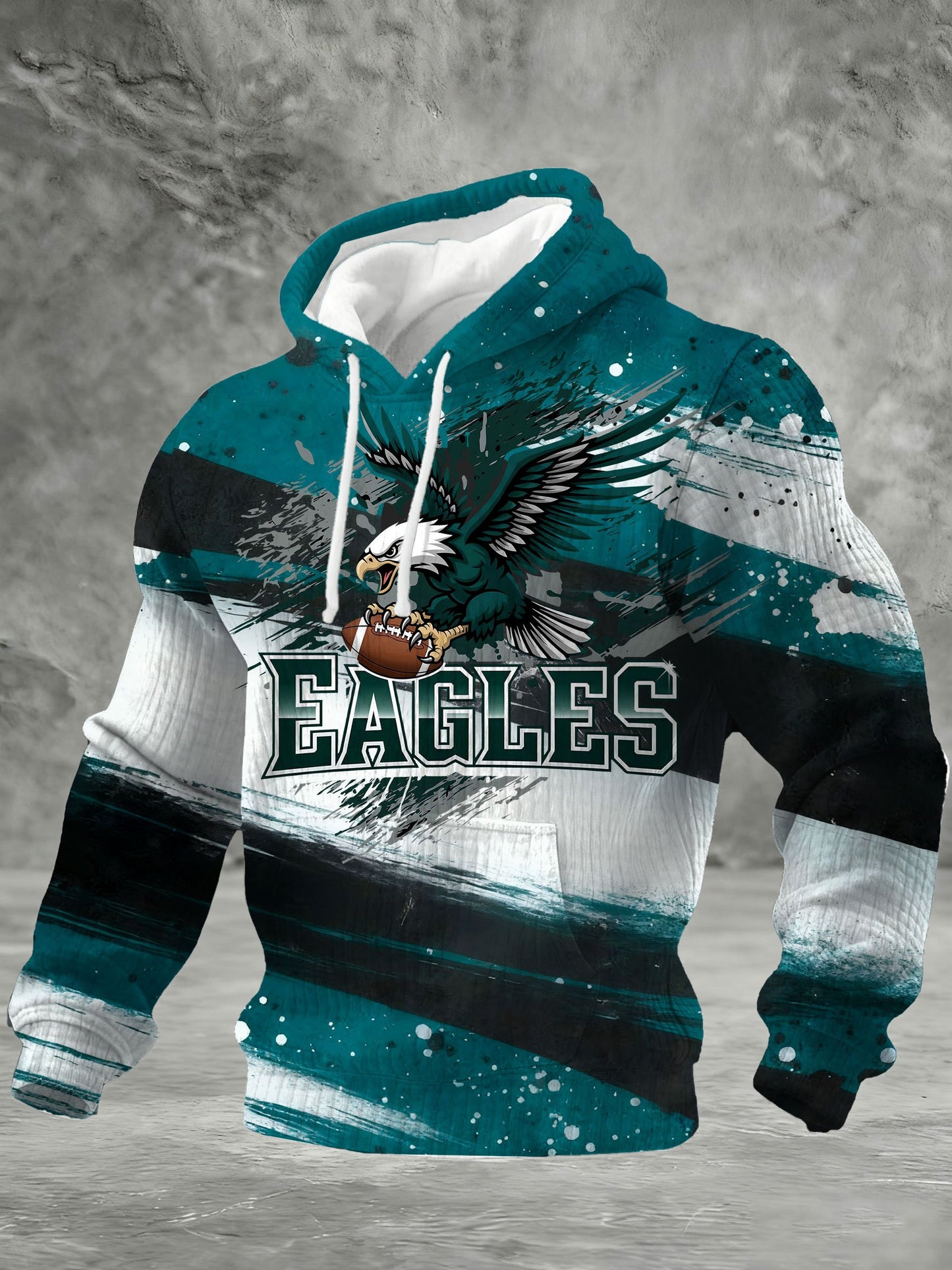 Men's Football Print Checkered Fabric Hooded Sweatshirt