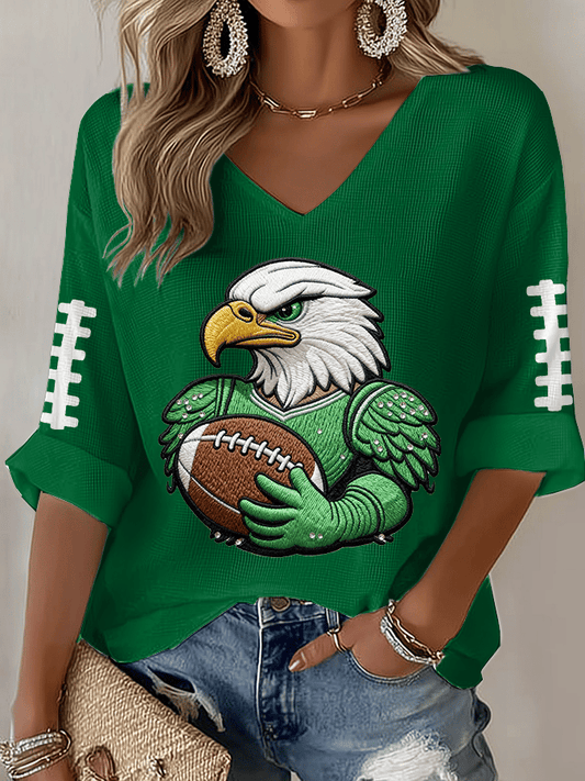Women's Football Print Waffle Long Sleeve T-Shirt