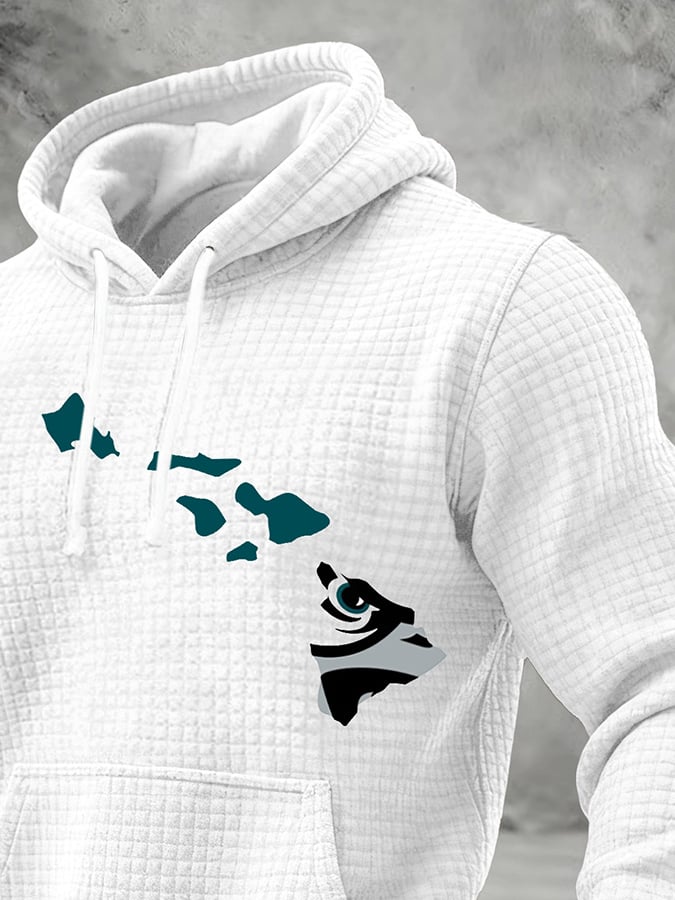 Men's Football Print Checkered Fabric Hooded Sweatshirt