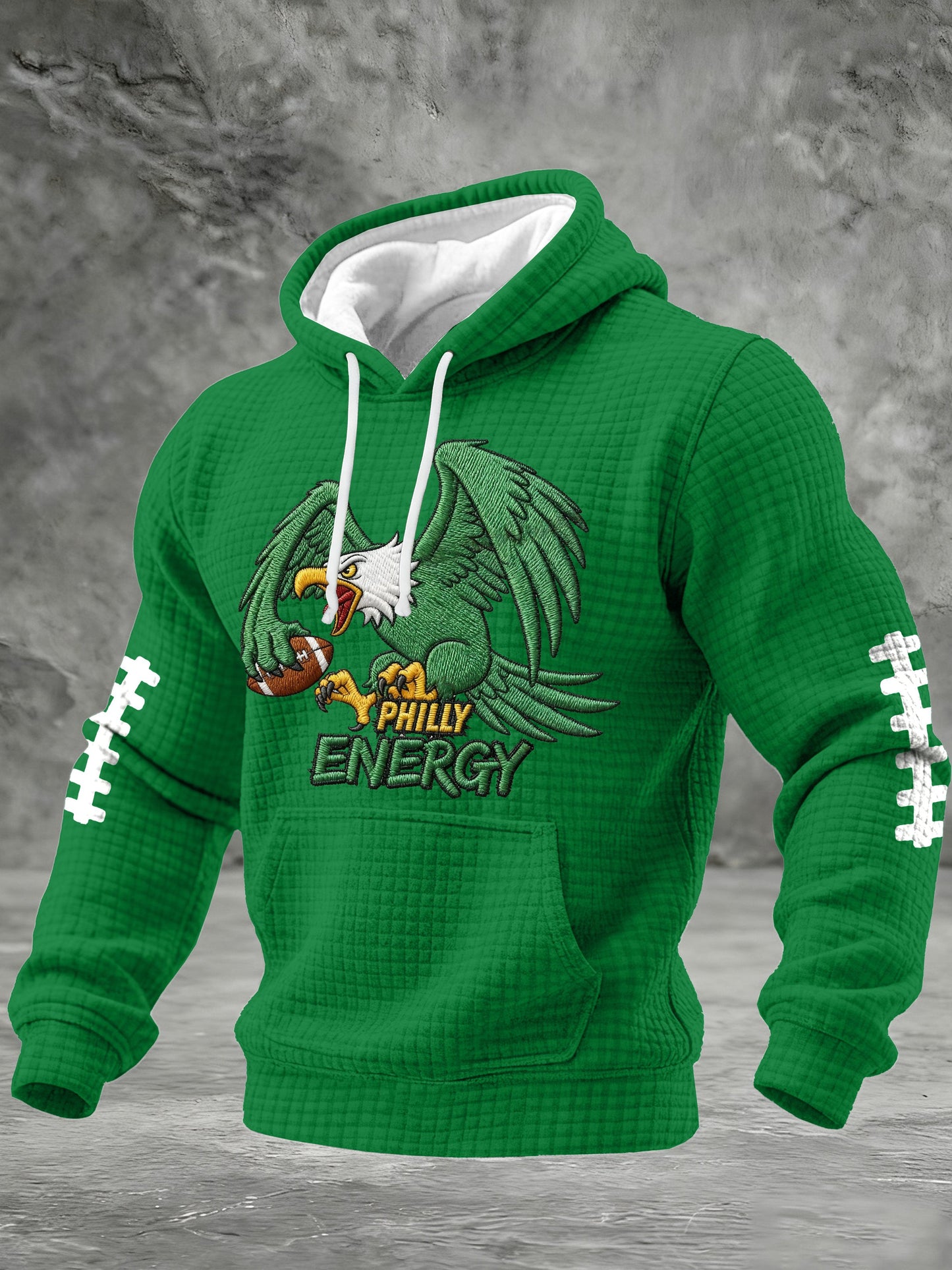 Men's Football Print Checkered Fabric Hooded Sweatshirt