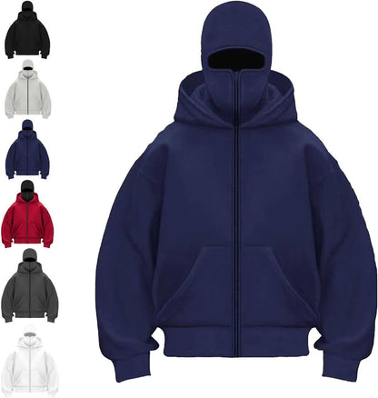 Balaklava double-layered zip-up hoodie