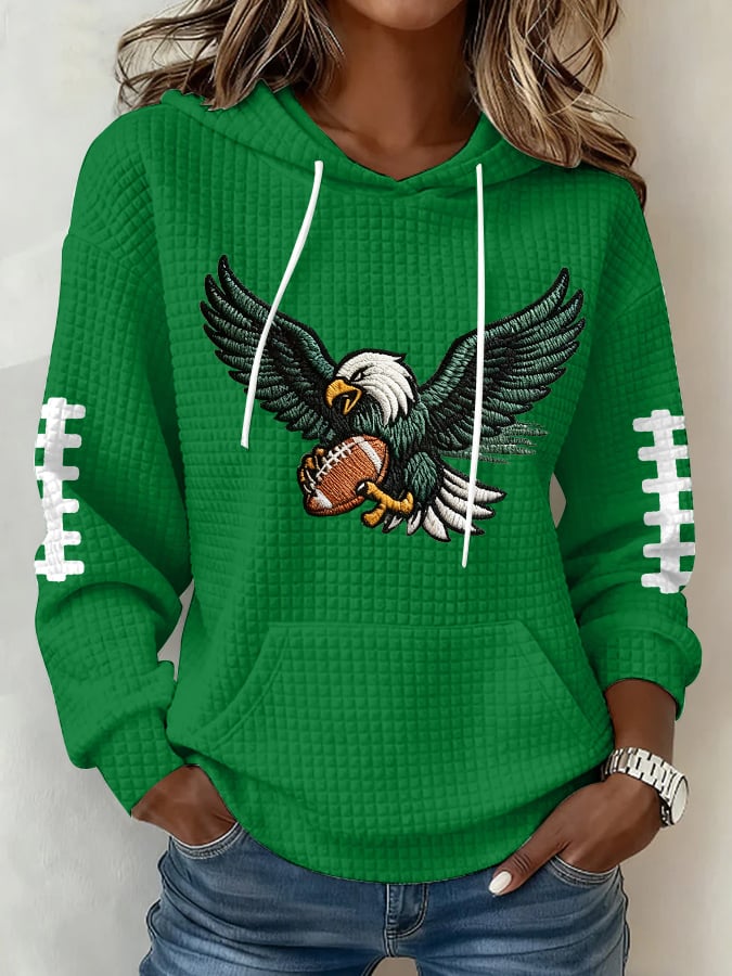 Women's Football Print Plaid Fabric Hooded Sweatshirt