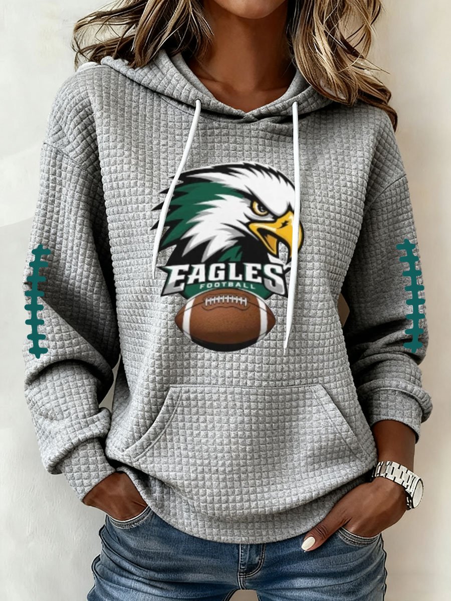 Women's Football Print Waffle Fabric Hooded Sweatshirt
