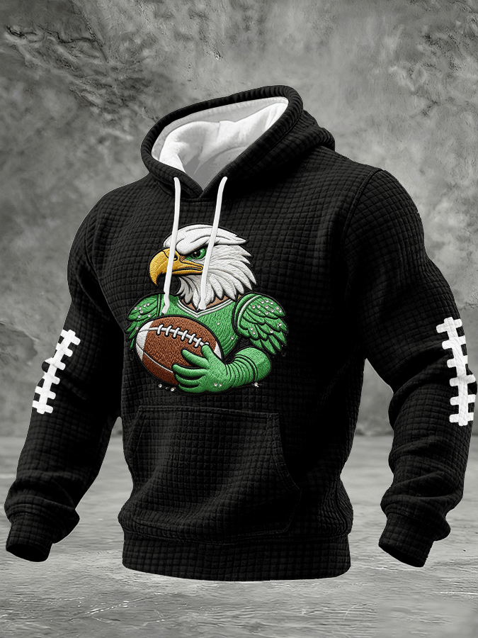 Men's Football Print Checkered Fabric Hooded Sweatshirt