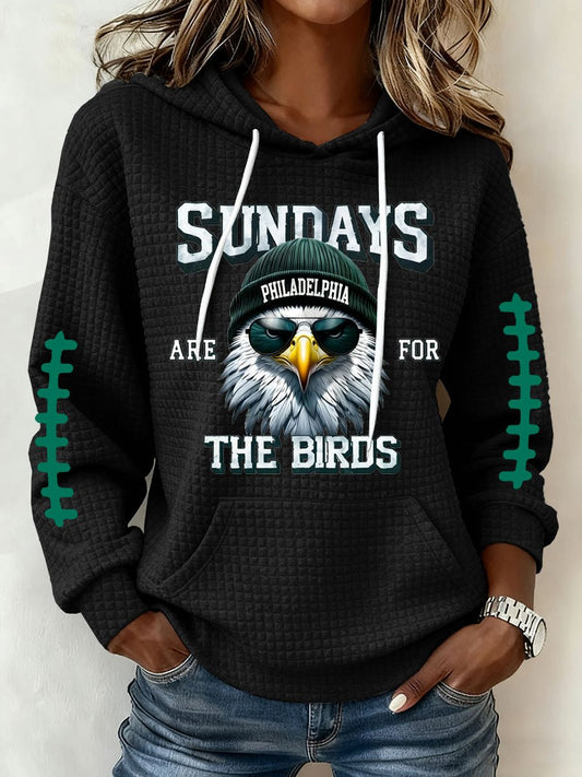 Women's Football Print Plaid Fabric Hooded Sweatshirt