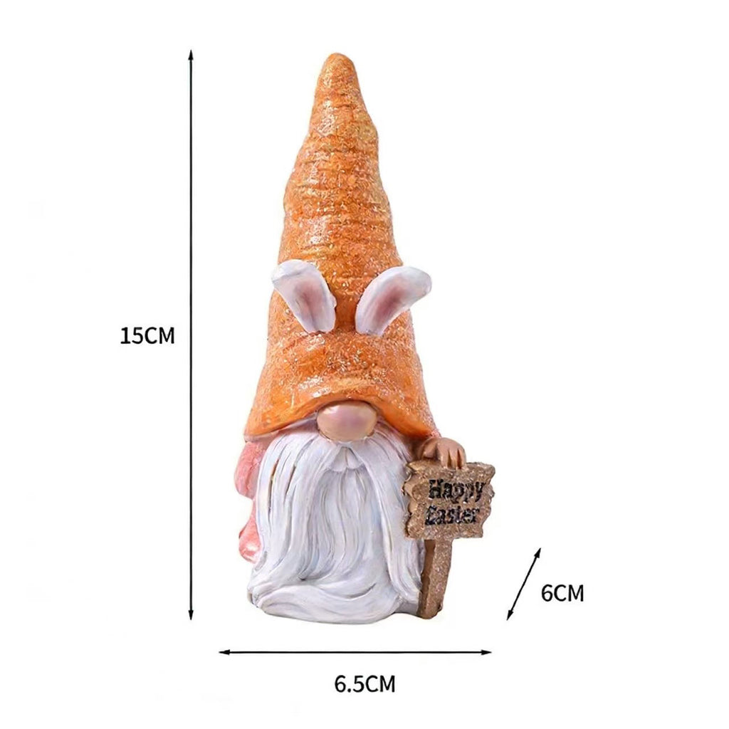 Set of 2 Easter Bunny Gnome Figurines with Carrot Hats
