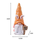 Set of 2 Easter Bunny Gnome Figurines with Carrot Hats