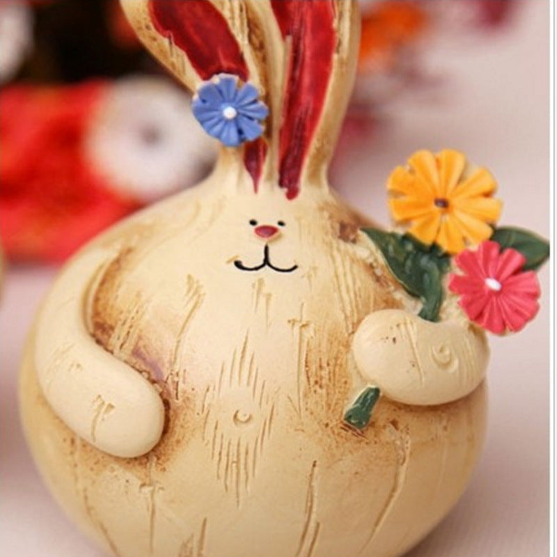 Vintage Faux Wood Resin Chubby Rabbit