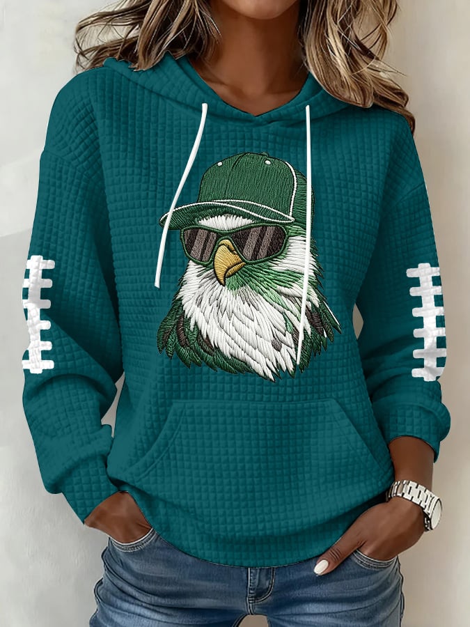 Women's Football Print Plaid Fabric Hooded Sweatshirt