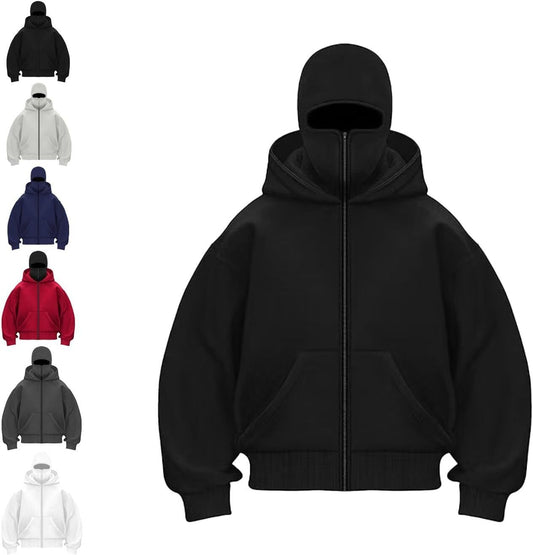 Balaklava double-layered zip-up hoodie