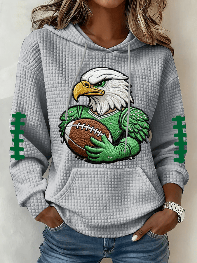 Women's Football Print Waffle Fabric Hooded Sweatshirt