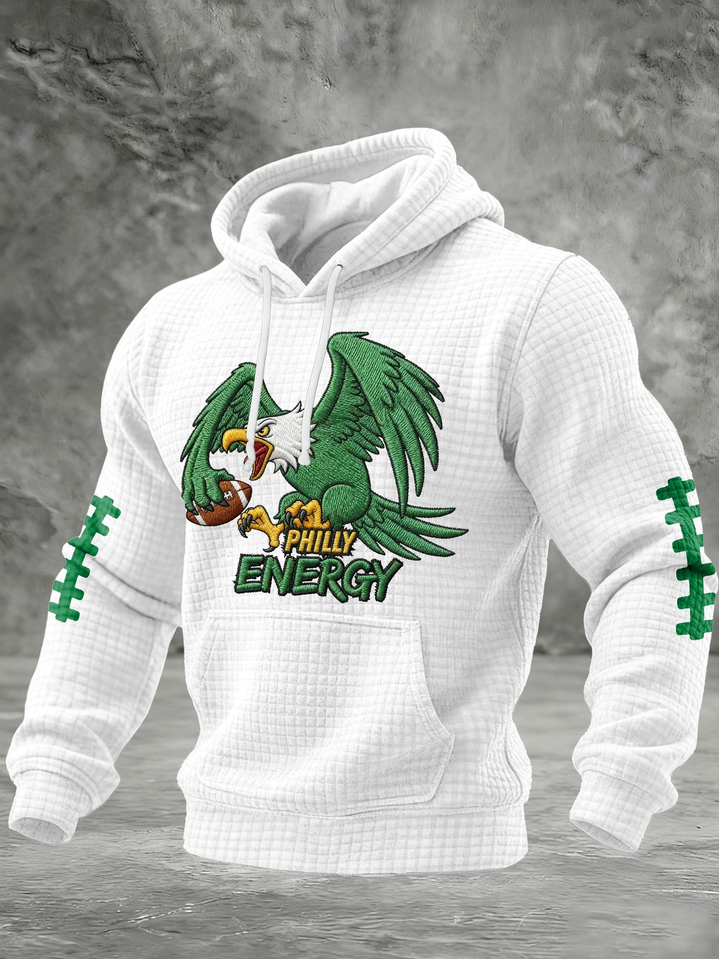 Men's Football Print Checkered Fabric Hooded Sweatshirt