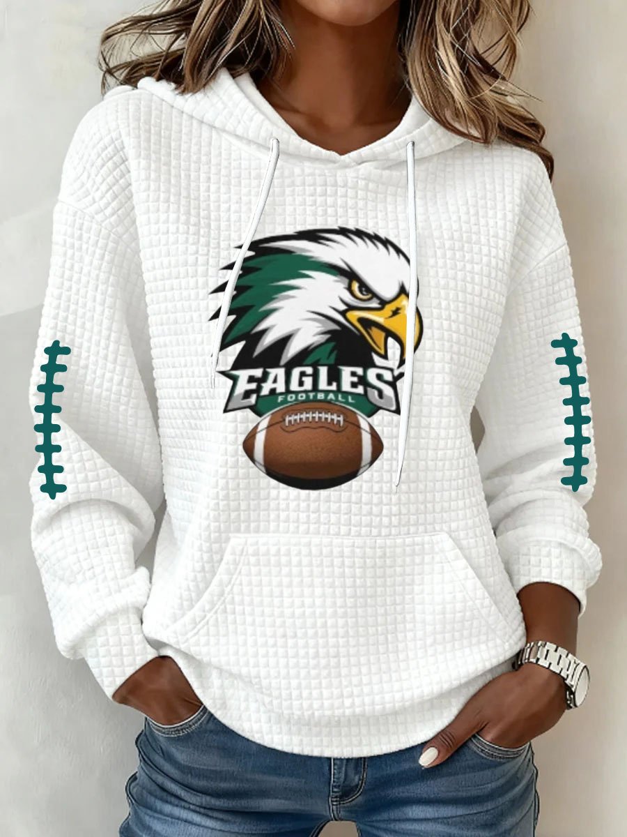 Women's Football Print Waffle Fabric Hooded Sweatshirt