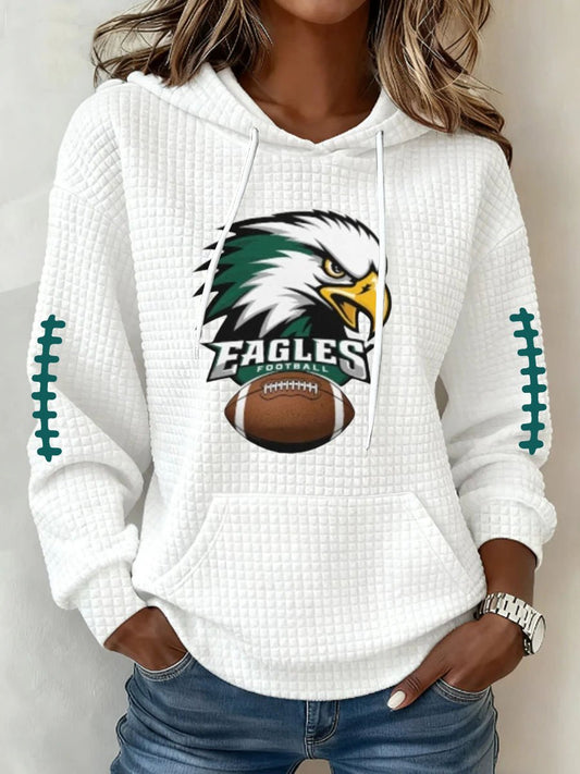 Women's Football Print Waffle Fabric Hooded Sweatshirt