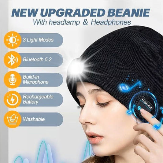 LED Bluetooth Beanie - Bluetooth Beanie With LED Headlamp