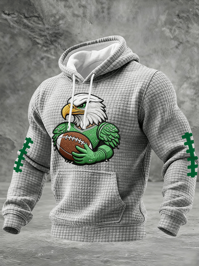 Men's Football Print Checkered Fabric Hooded Sweatshirt