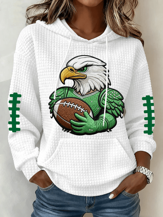 Women's Football Print Waffle Fabric Hooded Sweatshirt