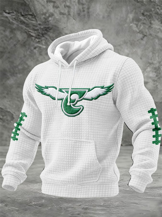 Men's Football Print Checkered Fabric Hooded Sweatshirt