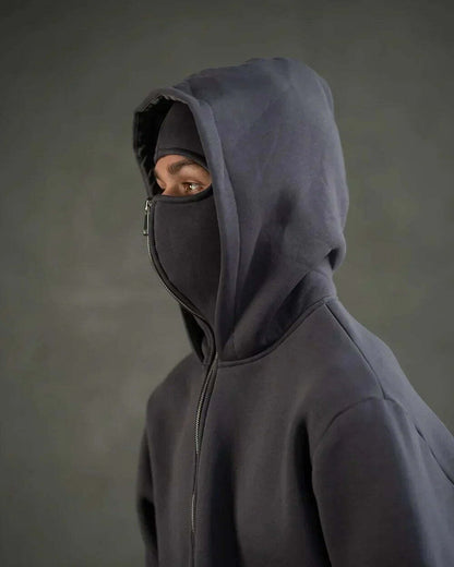 Balaklava double-layered zip-up hoodie