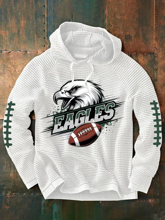 Men's Football Print Checkered Fabric Hooded Sweatshirt