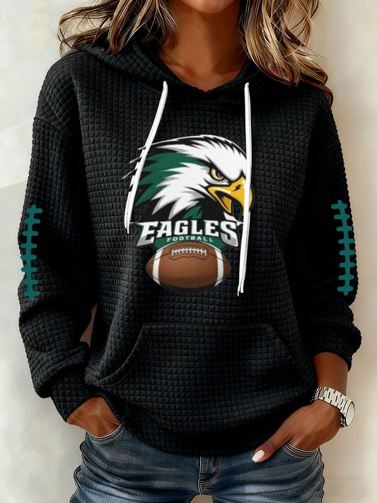 Women's Football Print Waffle Fabric Hooded Sweatshirt