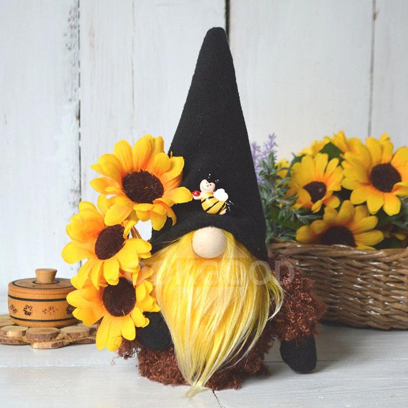 Handmade Plush Gnome With Sunflower And Bee For Holiday Gift