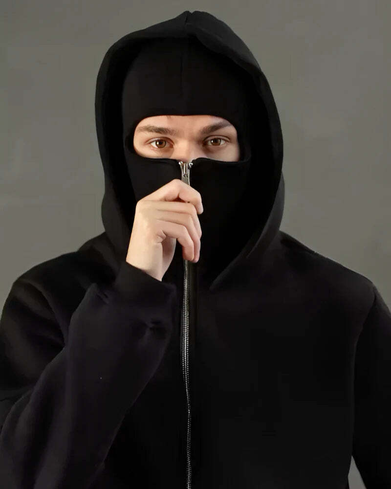 Balaklava double-layered zip-up hoodie