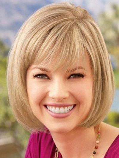 Blond Short Straight Hair Slant Bangs Pixie Cut Wigs