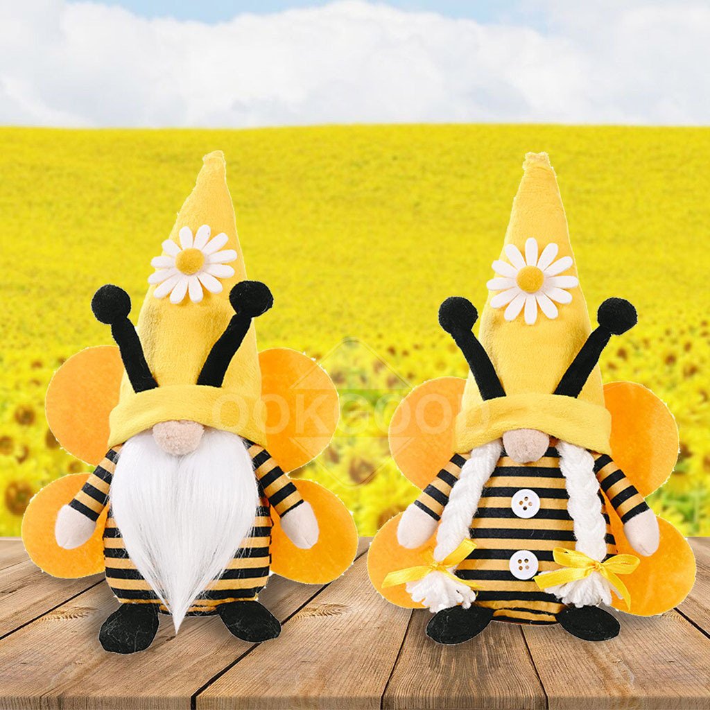 Handmade Plush Gnome With Sunflower And Bee For Holiday Gift