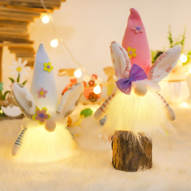 Flower Bunny Gnome With LED Light For Easter Spring