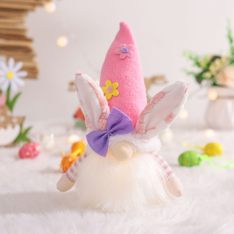 Flower Bunny Gnome With LED Light For Easter Spring