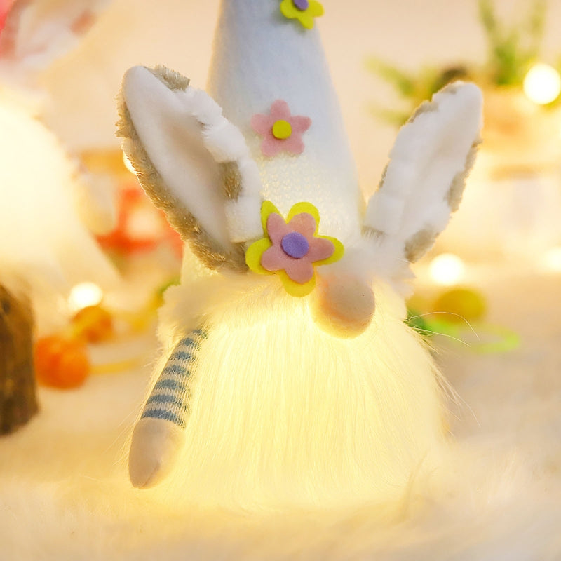 Flower Bunny Gnome With LED Light For Easter Spring
