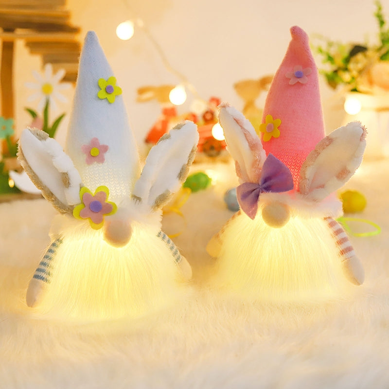 Flower Bunny Gnome With LED Light For Easter Spring