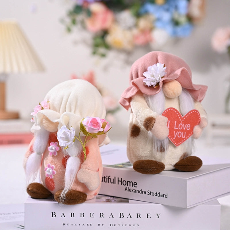 Plush Gnome Holding Flower And Love Heart