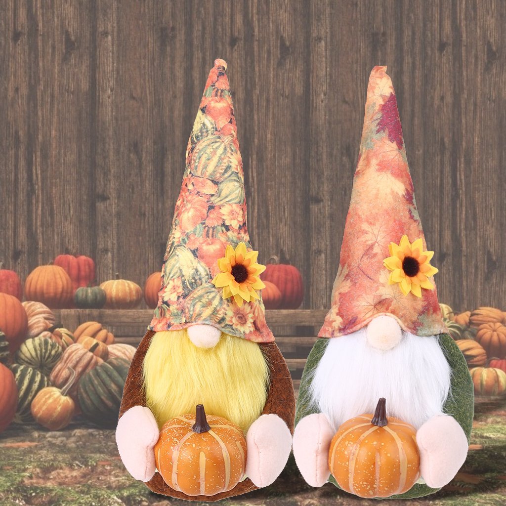 Handmade Plush Gnome With Pumpkin And Flower For Holiday Gift