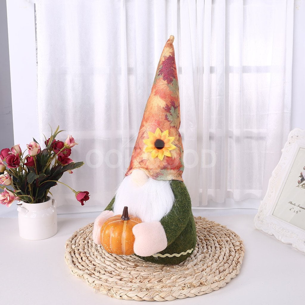 Handmade Plush Gnome With Pumpkin And Flower For Holiday Gift
