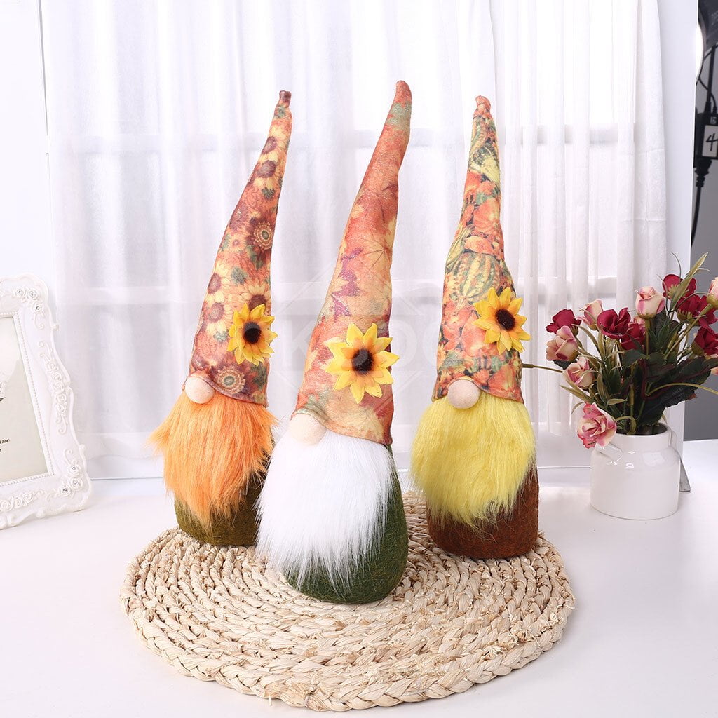 Handmade Plush Gnome With Pumpkin And Flower For Holiday Gift