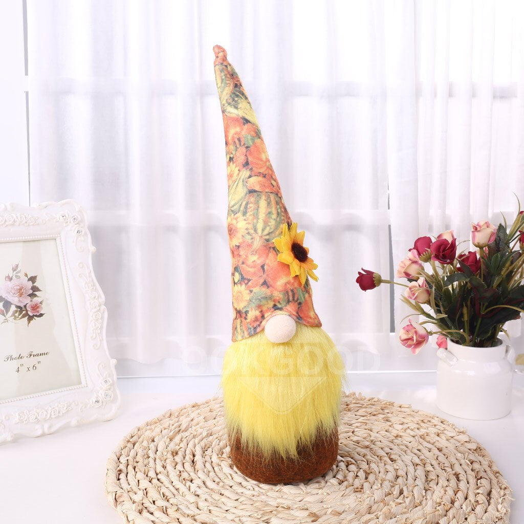 Handmade Plush Gnome With Pumpkin And Flower For Holiday Gift
