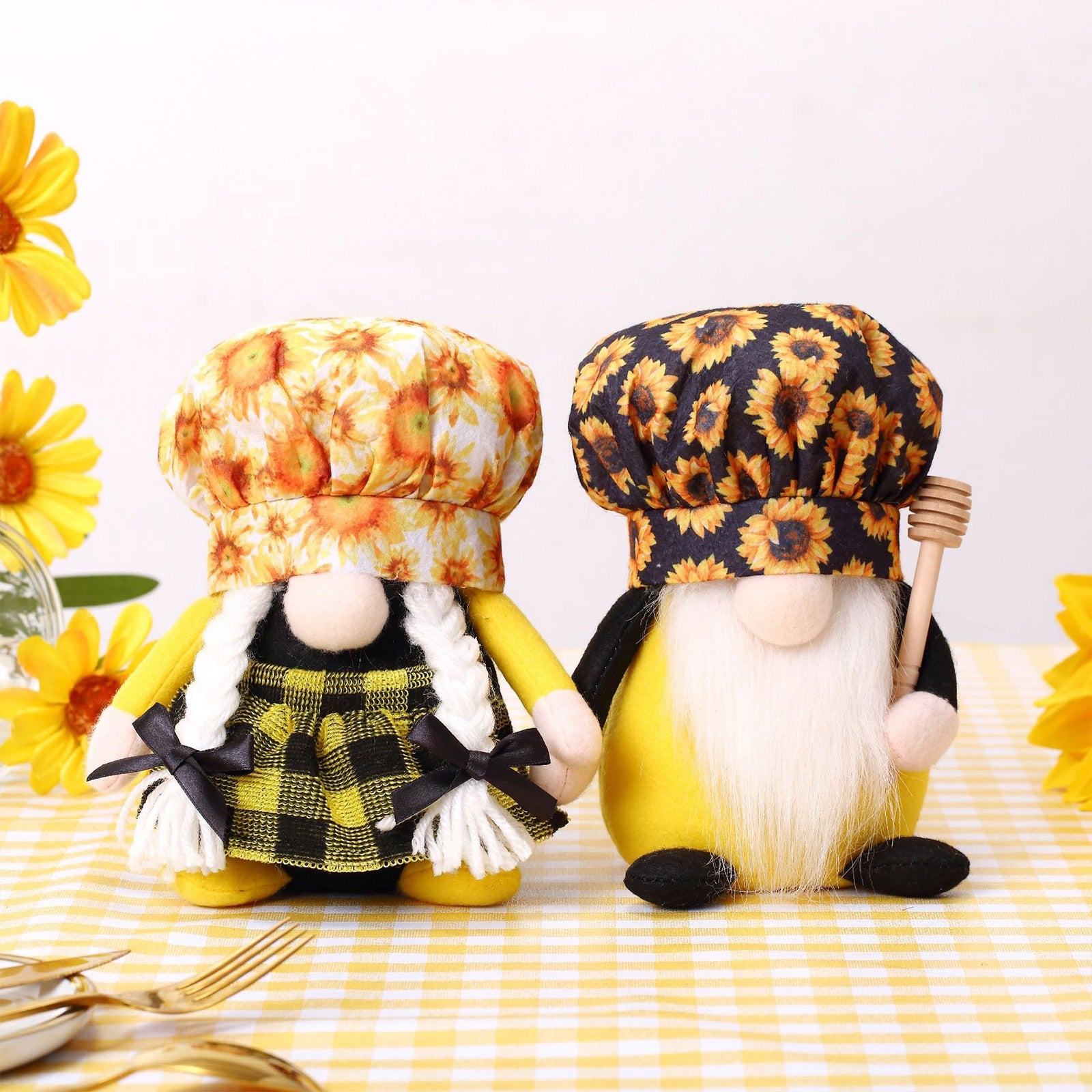 Chef Gnome Couple With Sunflower Hat