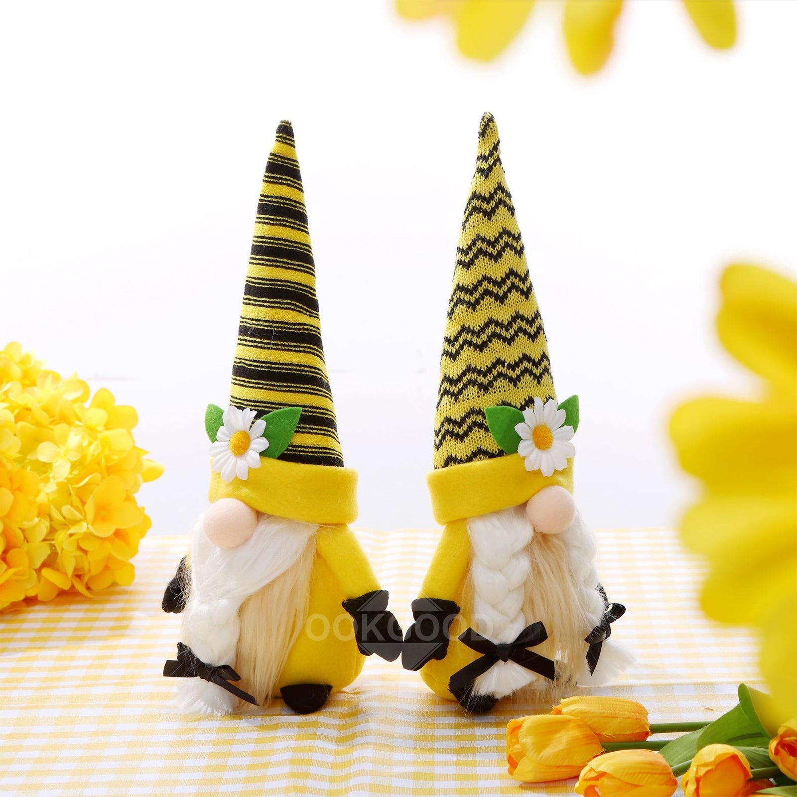 Yellow Plush Gnome Doll Wearing Daisy Hat
