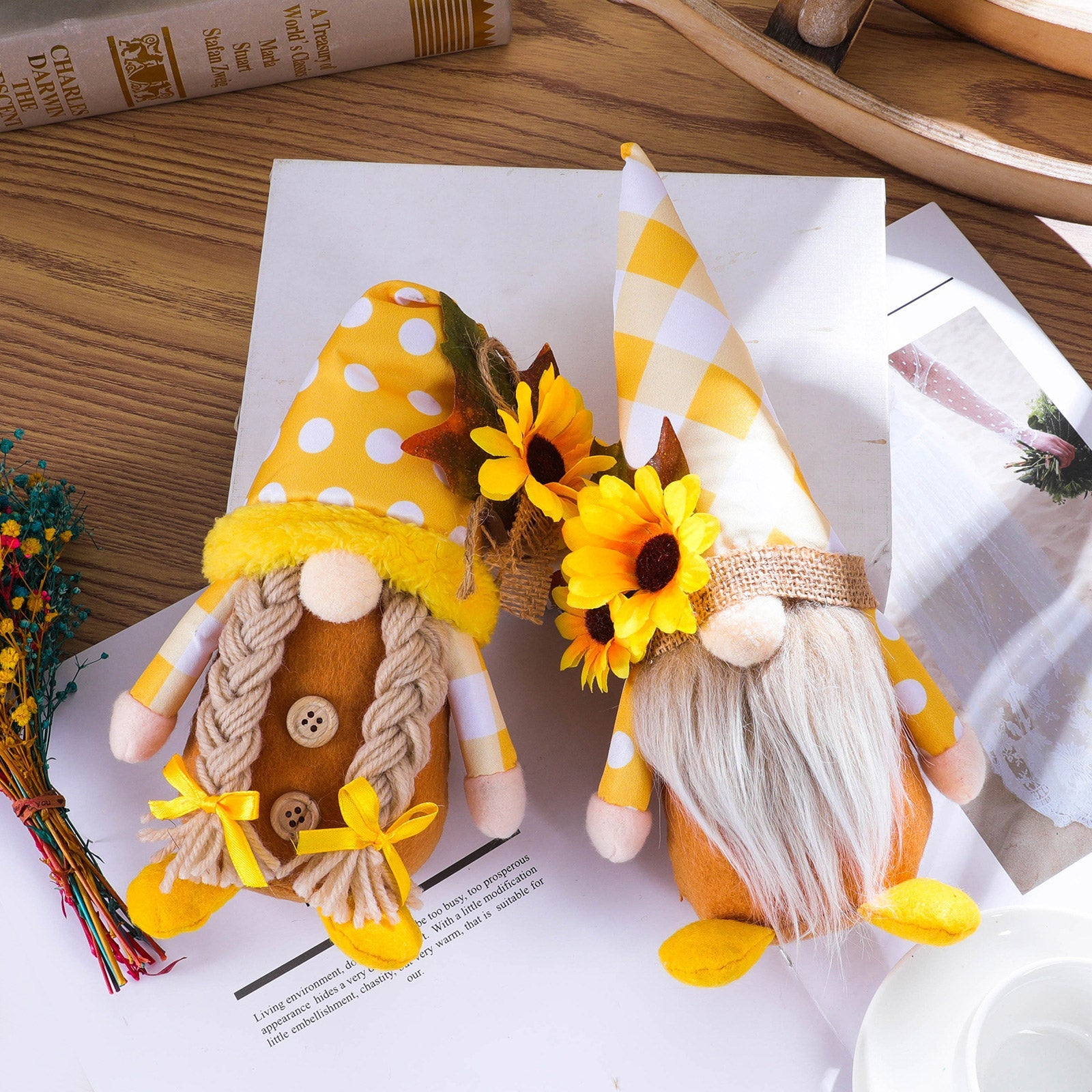 Handmade Spring Sunflower Plush Gnome Couple